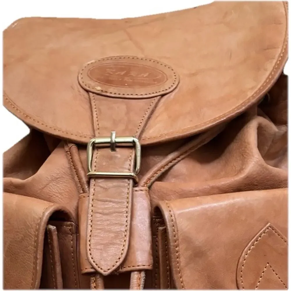 Vtg Kara Leather Backpack Tan Leather Rucksack Heritage Utility Boho USA Bag